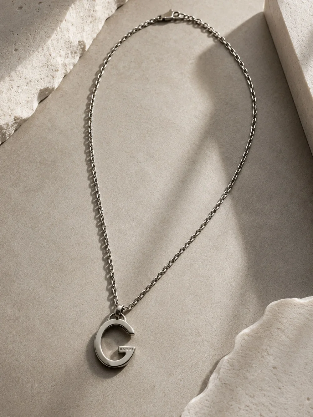 Authentic Gucci G Logo Pendant Necklace Sterling Silver 925 17” Chain Unisex